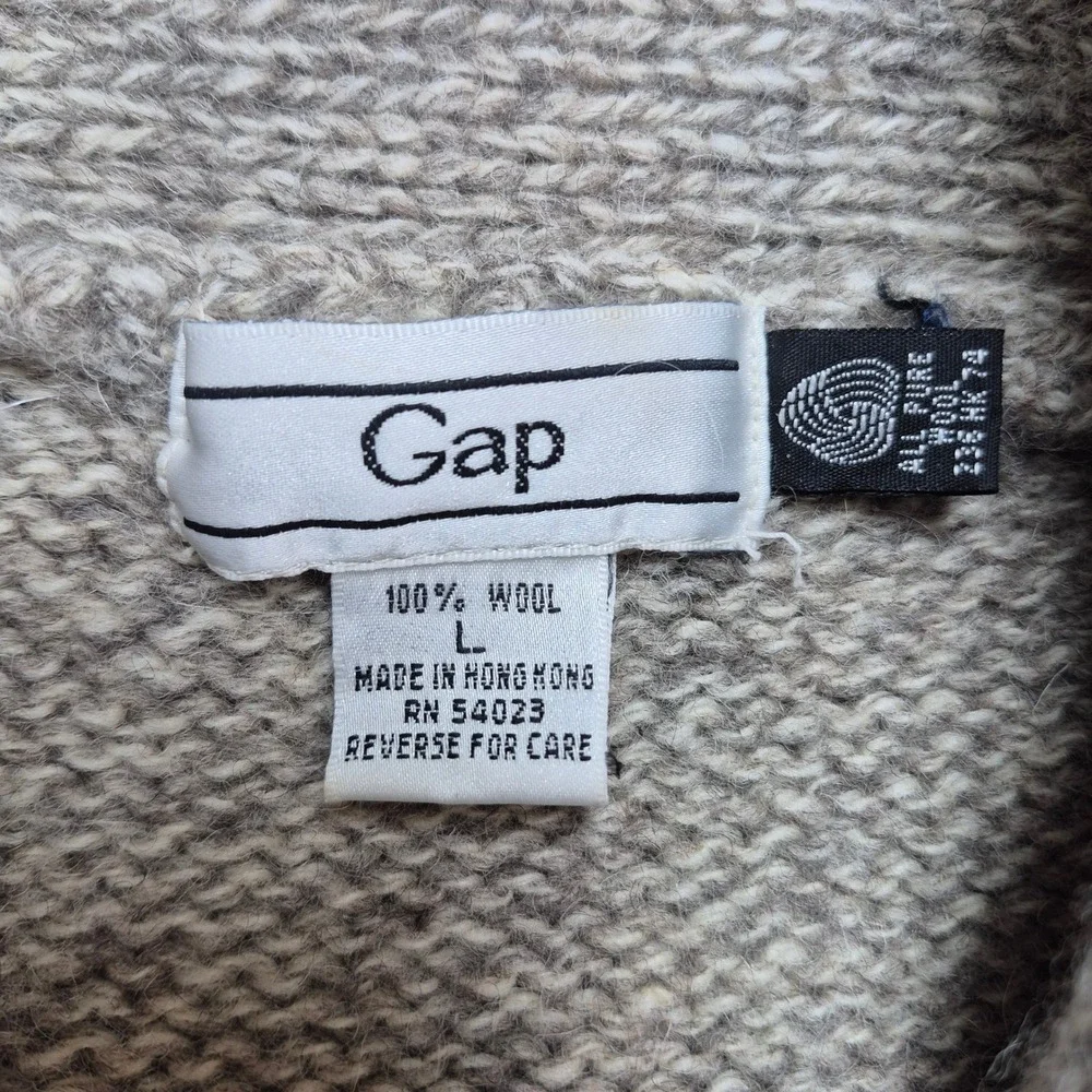 Vintage GAP Wool‎ Sweater Mens Large Rugby Striped Shawl Neck Heavyweight Knit